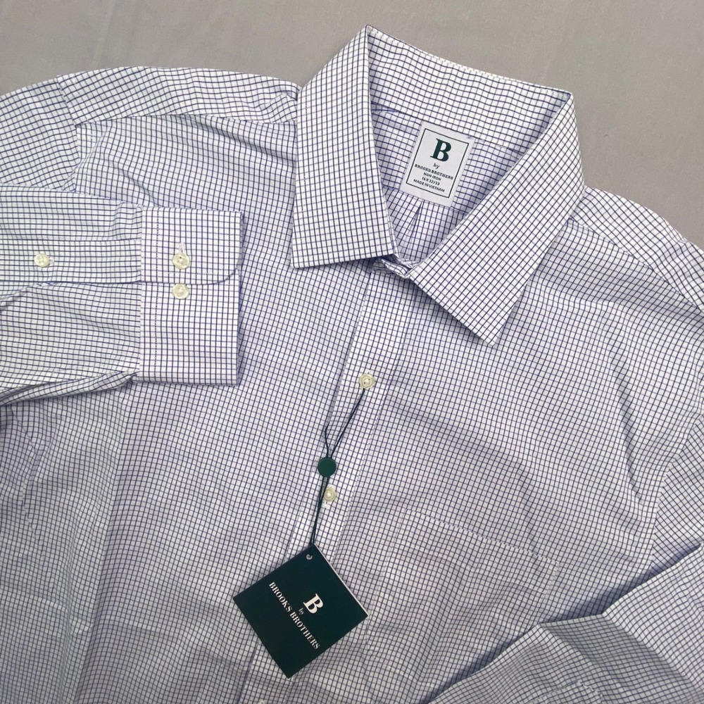 Brooks Brothers Mens Non-Iron Blue White Check Dress Shirt 16 32/33 New